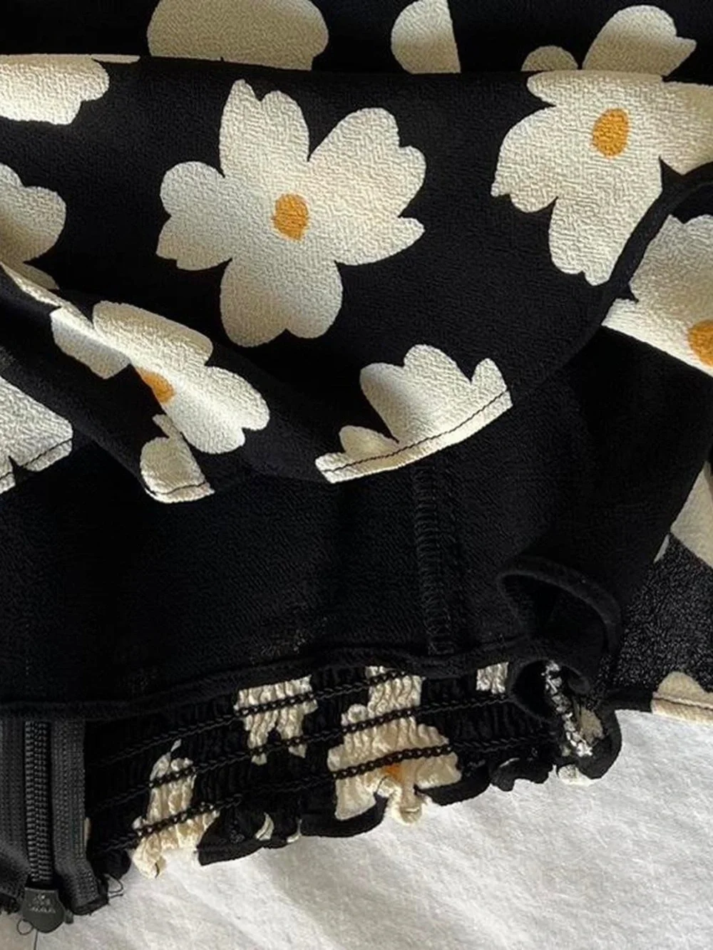 Reformation Black Daisy Puff-Sleeve Crop Top